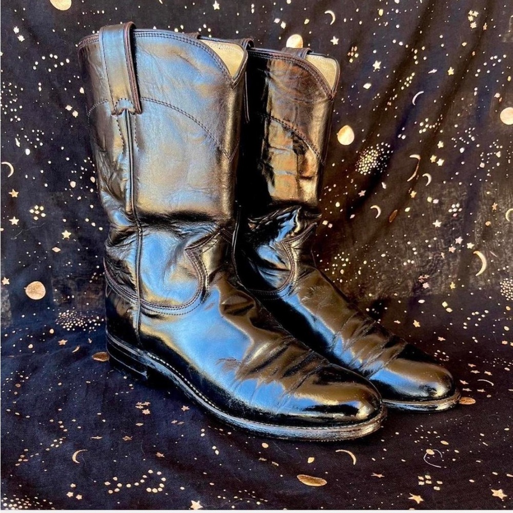 VINTAGE Justin Black Cowboy Boots